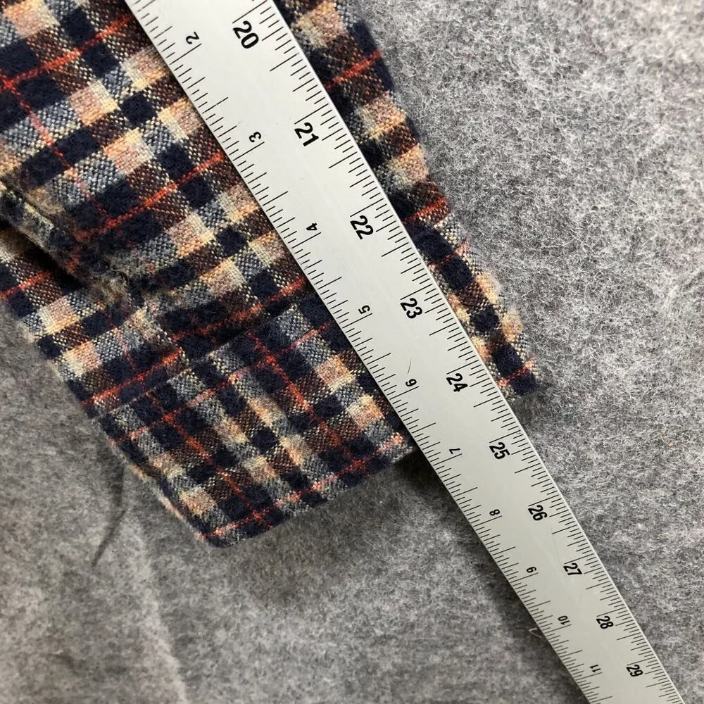 J. Crew Flannel‎ Shirt Mens L Elbow Patch Brown Blue Plaid Long Sleeve